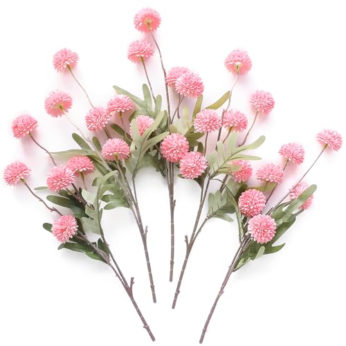 Floroom 5pcs Pink Faux Silk Mums Artificial Flowers, Bulk Fake Small Mini Chrysanthemums with Stems for DIY Blush Wedding Centerpieces Floral Arrangements Vase Fillers Home Decorations
