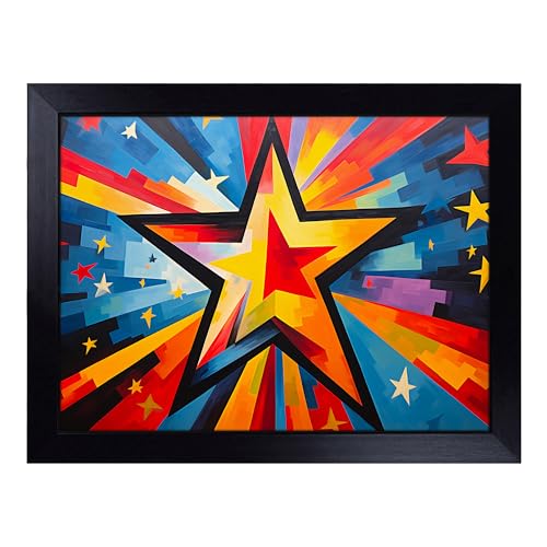 Lap Tray with Bean Bag Cushion, Shooting Star Constructivism - Handmade in the UK, Raised Wooden Edge, Padded Cushion, Heat-Resistant Wipe-Clean Surface, for Meals, Laptops and Crafts
