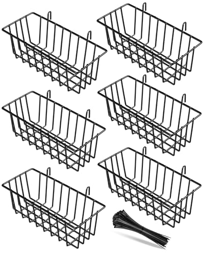 SEMPOMA 6 Pack Wire Baskets, Hanging Baskets for Grid Panels, Metal Hanging Baskets for Organizing, Black Wire Baskets for Storage, Home Decor