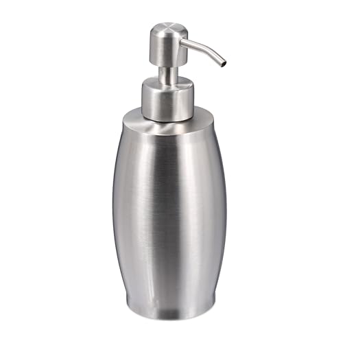 Relaxdays Soap Dispenser, 350 ml, Stainless Steel, Refillable, Detergent & Shower Gel, Bathroom & Kitchen, Pump, Silver