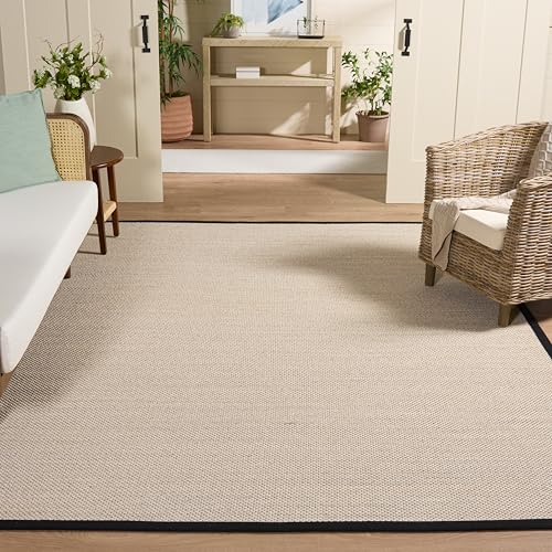 Safavieh Natural Fiber Rug for Living Room, Dining Room, Bedroom - Natural Fiber Collection, Short Pile, in Natural and Black, 183 x 183 cm