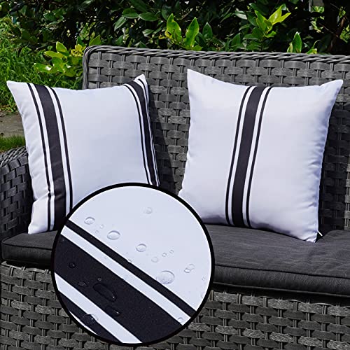 ONWAY Outdoor Pillow Covers 20x20 Waterproof Set of 2 Decorative Throw Cushion Cover White and Black Striped Outdoor Pillows for Patio Furniture