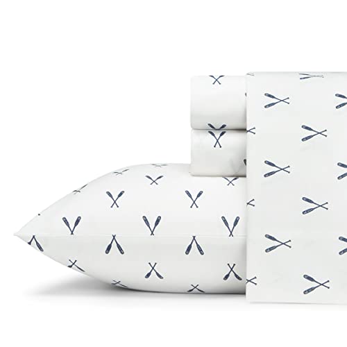 Eddie Bauer - Full Sheets, Cotton Percale Bedding Set, Crisp & Cool Home Decor (Eddies Oar Blue, Full)