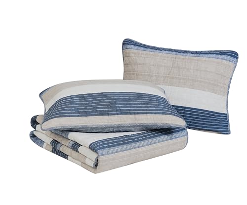 Nautica Cotton Reversible Bedding with Matching Shams, Home Decor for All Seasons, 100%, Ridgeport Blue, Queen