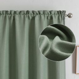 "Chyhomenyc Sage Green Curtains 45 Inch Length 2 Panels, Faux Linen Textured Semi Sheer Light Filtering Soft Airy Rod Pocket Window Treatment Drapes for Living Room Bedroom, Each 30"" Wx45 L"
