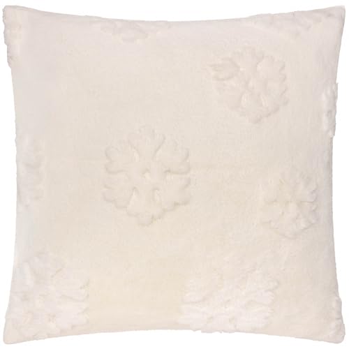 furn. Snowflakes Polyester Filled Cushion – Soft Faux Fur Festive Winter Snowflake Decorative Pillow with Velvet Fibre Finish (Snow White - 50x50cm)