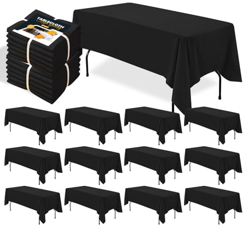 BIGTONE 12 Pack Black Rectangle Tablecloth 60 x 126 Inch, Reusable and Washable Table Clothes for 8 Foot Tables, Wrinkle Resistant Polyester Fabric Table Cover for Wedding, Party, Banquet