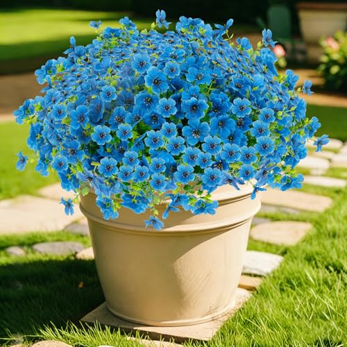 DealBeta 12 Bundles Artificial Flowers for Outdoor Fake Plastic Flowers Faux Plants for Decoration Hanging Planters Indoor Outside Garden Porch (Blue)