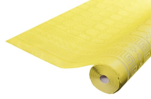 Damask paper disposable tablecloth in roll 6 M long X 1.18 M wide - Damask paper with a chic and classic universal pattern - Box of 12 rolls - yellow (bright)