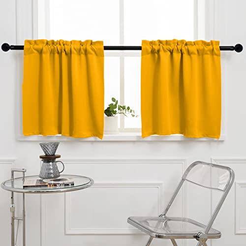 "Pickluc Cafe Curtain (Half Window Tier Curtain) 30 Inches Length, Rod Pocket Kitchen Curtain, Short Blackout Curtain for Small Window, 30"" Wide and 30"" Long, 2 Panels, Mustard Yellow"