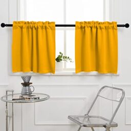 "Pickluc Cafe Curtain (Half Window Tier Curtain) 30 Inches Length, Rod Pocket Kitchen Curtain, Short Blackout Curtain for Small Window, 30"" Wide and 30"" Long, 2 Panels, Mustard Yellow"