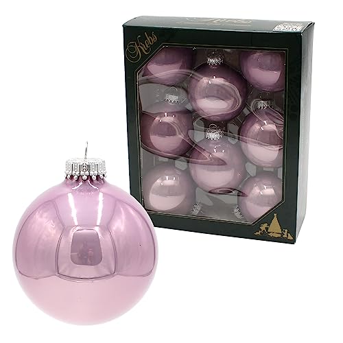 Dekohelden24 Lauschaer Christmas Tree Decorations - Set of 8 Baubles in Plain Shiny Lilac with Silver Crowns, Diameter Approx. 7 cm