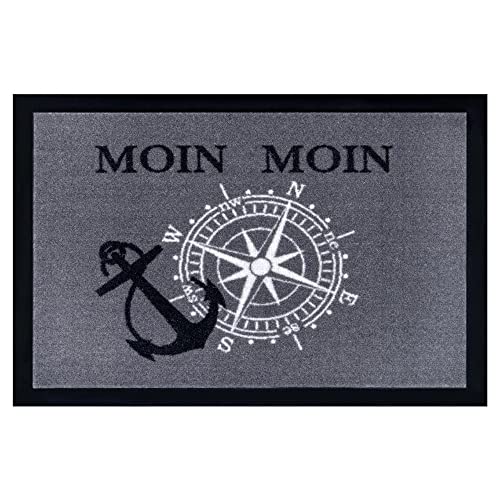 HANSE Home Design Doormat Moin Moin (40 x 60 cm, Non-Slip Back Coating, 100% Polyamide, Easy Care, Durable, Made in the EU, Ideal for the Hallway), Grey/Black