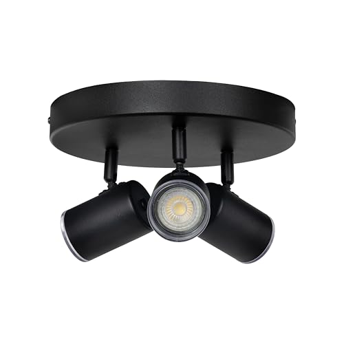 Eglo Spotlight bar Consuma 1, Bathroom Light Fitting with 3 Flexible Spots, Round Ceiling lamp Kitchen Made of Black Steel, GU10 Socket, IP44