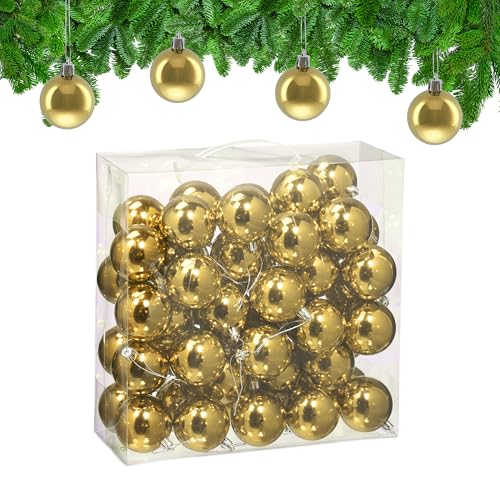 Relaxdays Christmas Baubles, Set of 50, Festive Tree Ornaments, D: 6 cm, Holiday Decorations, Plastic, Shiny, Gold