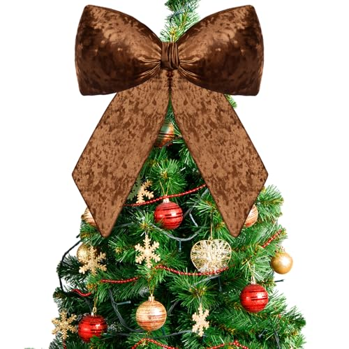 Gejoy Large Velvet Bow Christmas Tree Topper 20.5 x 16.5 Inch Christmas Tree Decorations for Christmas Home Front Door Wall Window Decoration (Coffee)