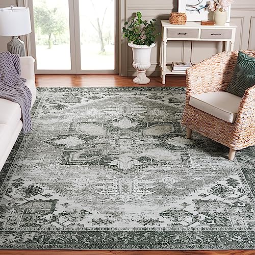 Safavieh Traditional Rug Ideal for High Traffic Areas - Machine Washable and Non Slip - Tucson Collection, Short Pile, in Dark Green and Beige, 244 X 244 cm