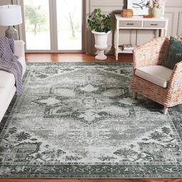 Safavieh Traditional Rug Ideal for High Traffic Areas - Machine Washable and Non Slip - Tucson Collection, Short Pile, in Dark Green and Beige, 244 X 244 cm