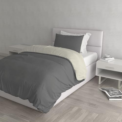 Natural Colour Duvet Cover Set, Smoke gray/Cream, Single