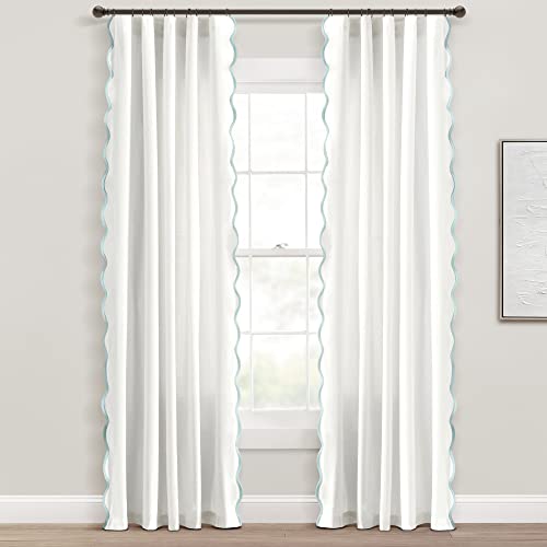 "Lush Decor Coastal Chic Scallop Edge Window Curtain Panel Pair, 52"" W x 84"" L, Blush & Off-White"