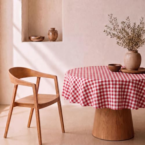 svet Stain-Resistant Tablecloth, Extra Soft Fabric, Round Table, Waterproof Cotton, Diameter 140 cm (Red Vichy Square)