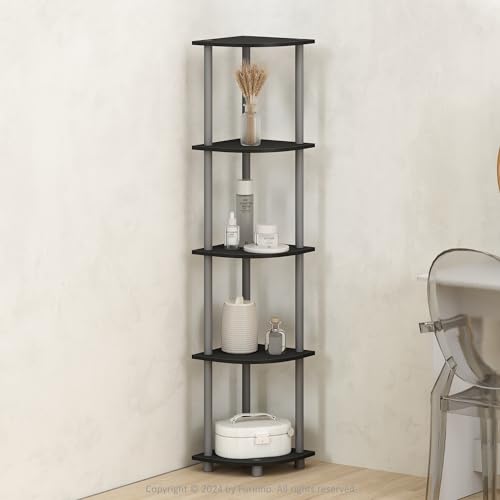 Furinno TURN-N-TUBE Corner Shelf, 5-Tier Corner Display Rack, Shelving Unit, for Organization and Storage, Living Room, Home Office, Garage, Bedroom, Black