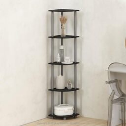 Furinno TURN-N-TUBE Corner Shelf, 5-Tier Corner Display Rack, Shelving Unit, for Organization and Storage, Living Room, Home Office, Garage, Bedroom, Black