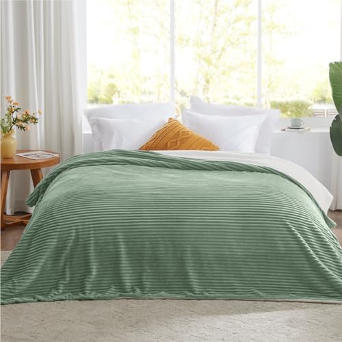 "Kozyhvn Sherpa Blankets Queen Size - Fleece Queen Blanket for Bed, Soft and Warm Throw Blanket for Winter, 90"" x 90"", Sage Green"