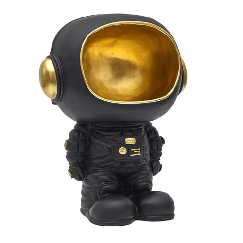 HOME DECO FACTORY, HD0160 Black Astronaut Statue with Empty Pocket, Modern and Practical Decorative Object, Futuristic Design, Ideal for Living Room or Office, Size: 20 cm, Black and Gold