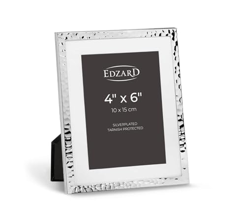 "Edzard Silver Plated Photo Frame 4""x6"" (10x15 cm) Fano, Non-Tarnishing, High Gloss Finish, Real Glass Front & Premium Velvet Back, Portrait or Landscape Display - Elegant Wedding Gift"