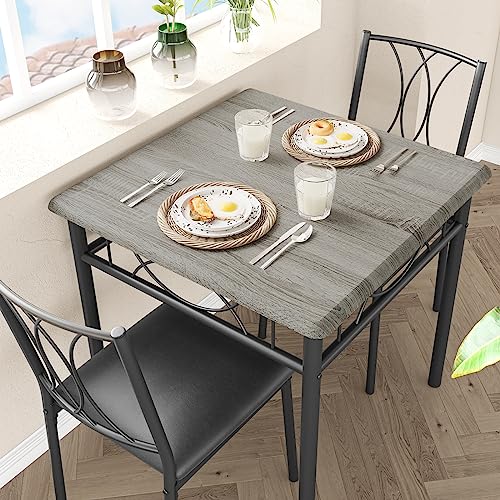 GarveeLife 3 Piece Dining Room Table Set, Small Dining Table with 2 Upholstered Chairs,Sturdy Metal Wood Construction, Kitchen Table and Chair Set for Small Space, Apartment