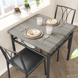 GarveeLife 3 Piece Dining Room Table Set, Small Dining Table with 2 Upholstered Chairs,Sturdy Metal Wood Construction, Kitchen Table and Chair Set for Small Space, Apartment