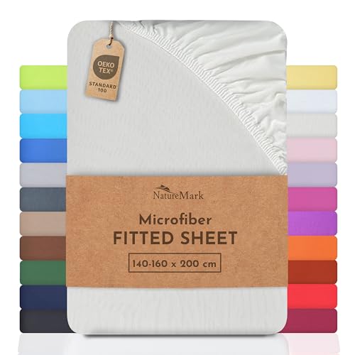 NatureMark Microfiber Fitted Sheet – Soft, Breathable & Comfortable – With Elastic Band –140 x 200  cm – Natural/Cream