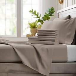 "Bamboo Bay Luxury King Size Bamboo Sheets - 6 Piece Ultra Soft Cooling Sheets for Hot Sleepers - 100% Viscose from Bamboo King Sheet Set Fits Up to 16"" Deep Pocket - Eco Friendly - Sand"