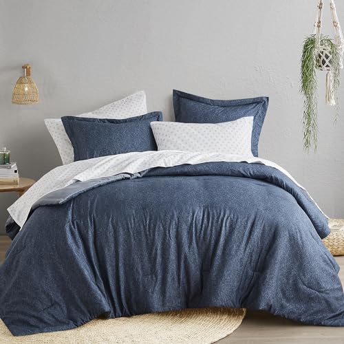 Comfort Spaces King Comforter Set - 3pcs (1 Microfiber Comforter & 2shams) Farmhouse Bedding Comforter for All Seasons Boho Bedding Set, Lightweight Solid Bed Comforter Sets,King/Cal King, Navy