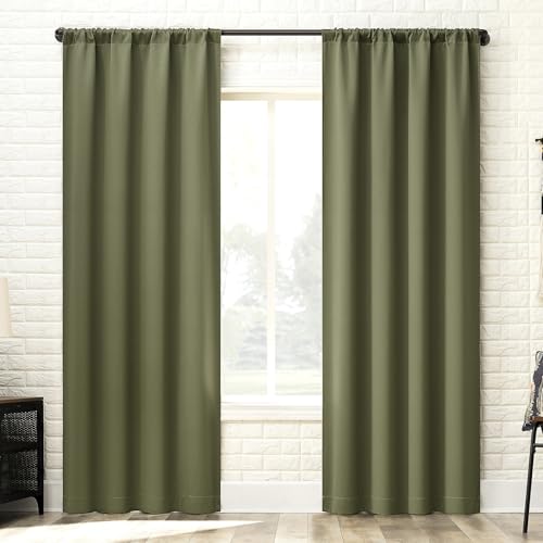 "Sun Zero Bergen Theater Grade Extreme 100% Blackout Rod Pocket Curtain Panel, 40"" x 96, Sage Green"