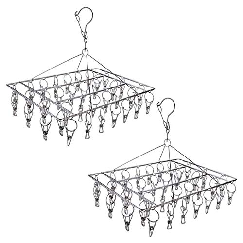 2 Pack Stainless Steel Sock Drying Rack, Swivel Hook Wind-Proof Clothes Hanger Rack for Socks, Underwear, Shoe Insoles, Baby Clothes, Gloves