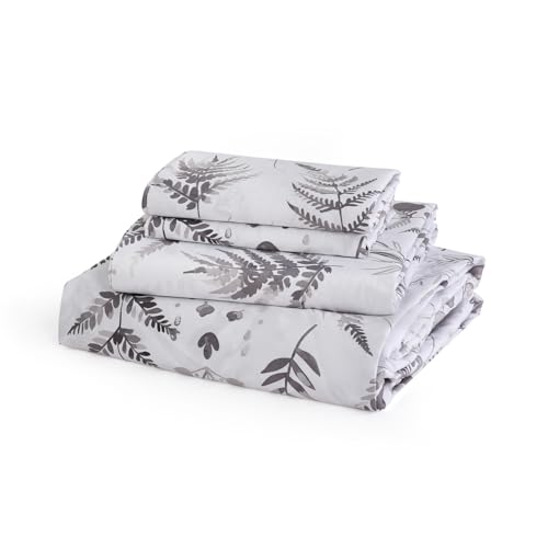 JSD 100% Cotton Queen Sheet Set, Boho Grey Printed Sateen Sheets - 4 Piece 300 Thread Count Sateen Sheets, Soft Breathable Cooling Sheets for Sensitive Skin, Oeko-Tex Certified