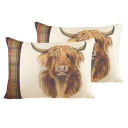 furn. Hunter Highland Cow Twin Pack Polyester Filled Cushions, Natural, 40 x 60cm