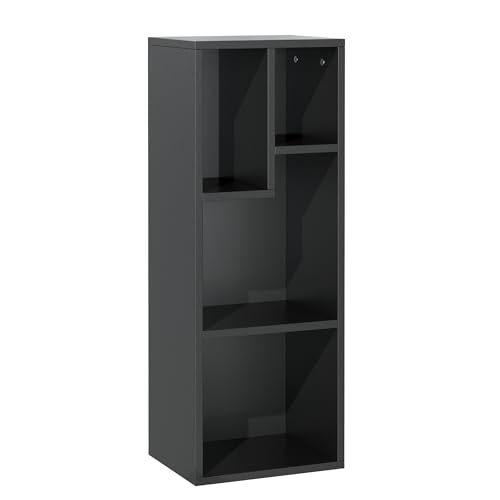 VECELO 3-Tier Bookcase, 4 Cube Bookshelf with Height Difference Shelves, Storage Shelving Unit for Living Room, Home Office, Bedroom, 30×24×80cm