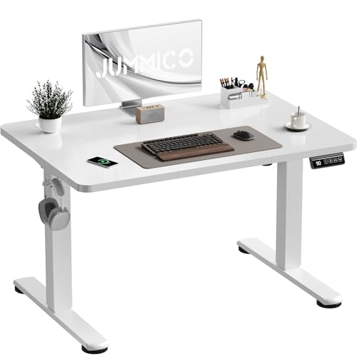 JUMMICO Electric Standing Desk 100 x 60 cm Home Office Height Adjustable Desk, Computer Lift Table with Smart Panel, Sit Stand Desk with Height Memory, White