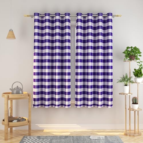 Buffalo Check Curtains 45 inches Long Cotton Basement Gingham Plaid Kitchen Window Curtain Panels Living Room Checker Drapes Bedroom Grommet Top Window Treatment 2 Panels Purple and White
