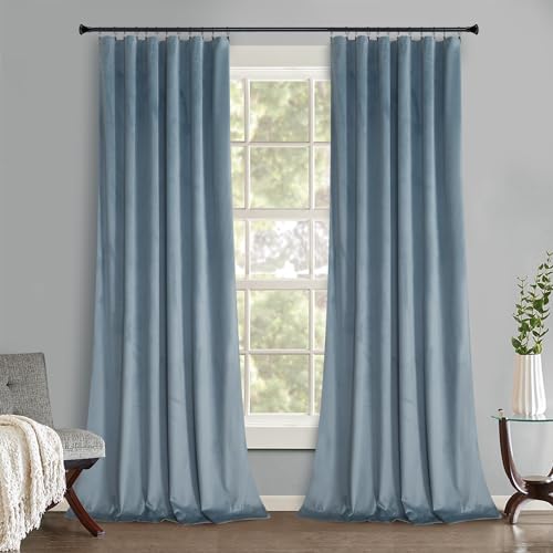 Roslynwood Velvet Stone Blue Curtain 63 inch Long - Curtains Block Light Rod Pocket Thermal Insulated Window Drapes Set for Living Room/Bedroom/Dining Room, W52 x L63, 2 Panels