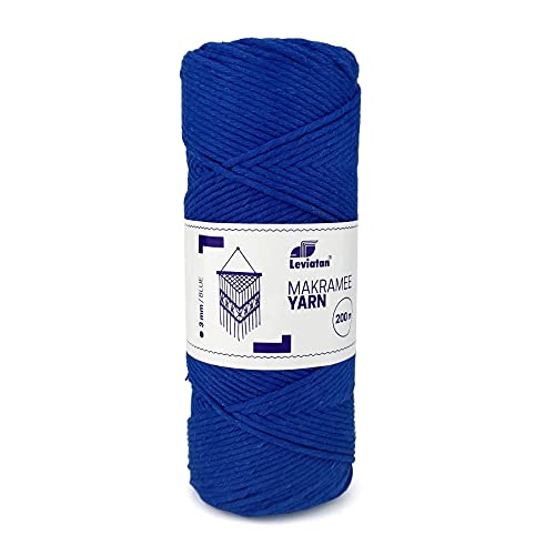 Leviatan Natural Thread - 200m Super Soft Single Twisted Cord - 100% Cotton Thread - Macram?? Rope for Handicrafts - Wedding and Christmas Decorations - 3mm x 200m - Blue
