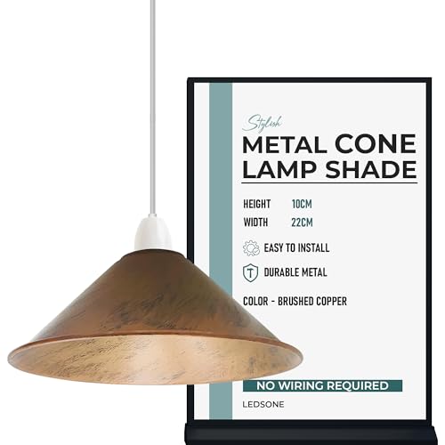LEDSone Industrial Metal Lamp Shade 22cm Wide, 8cm Height,Vintage Cone Pendant Light Cover, Modern Retro Ceiling Lighting for Kitchen, Dining Room Easy Fit Light Shade