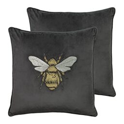 Paoletti Hortus Polyester Filled Cushions (Twin Pack), Polyester, Charcoal