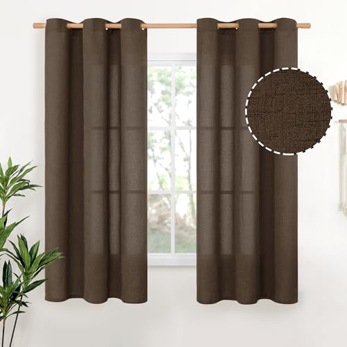 YoungsTex Brown Linen Curtains 63 Inches Length - Light Filtering Chocolate Semi Sheer Window Drapes with Bronze Grommet for Living Room/Bedroom/Farmhouse/Country Privacy, 42 x 63 Inch, 2 Panels