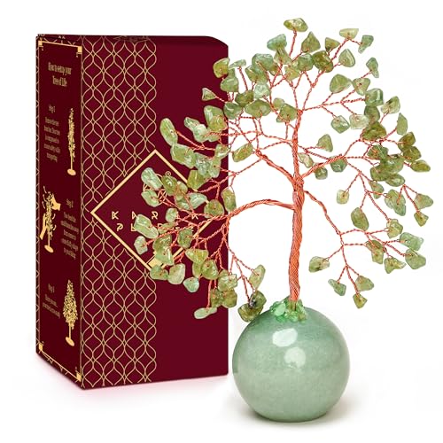 Green Aventurine Crystal of Life Tree, Home and Office Table Decoration, 7 Chakra Reiki, Feng Shui Bonsai Decoration Tree for Positive Energy, Meditation, Good Luck,Spiritual Gifts (Crystal Ball Base)