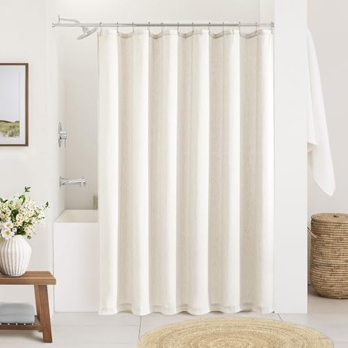 DUKIYO Cream Linen Shower Curtain for Bathroom Water Repellent 72x66 Inch - Neutral Ivory, Shower Curtain 66 Inches Long, Basement, Earth Tone, Boho Shabby Chic Country, Cloth Drapes, 72 x 66 Inches