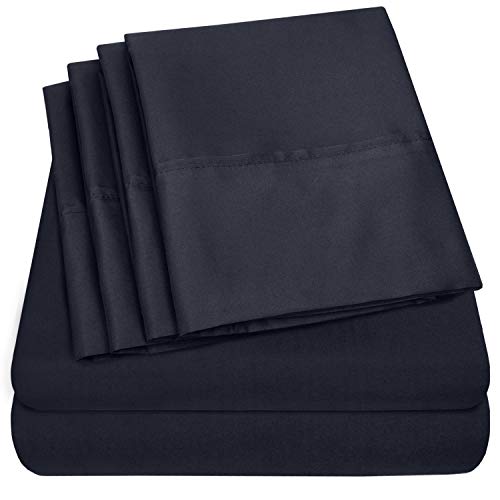 Sweet Home Collection Queen 6 Piece 1500 Supreme Collection Fine Brushed Microfiber Deep Pocket Sheet Set Bedding - 2 Extra Pillow Cases, Great Value, Navy